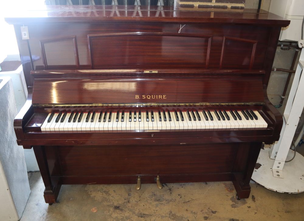 A mahogany upright piano by B. Squire, W.144cm